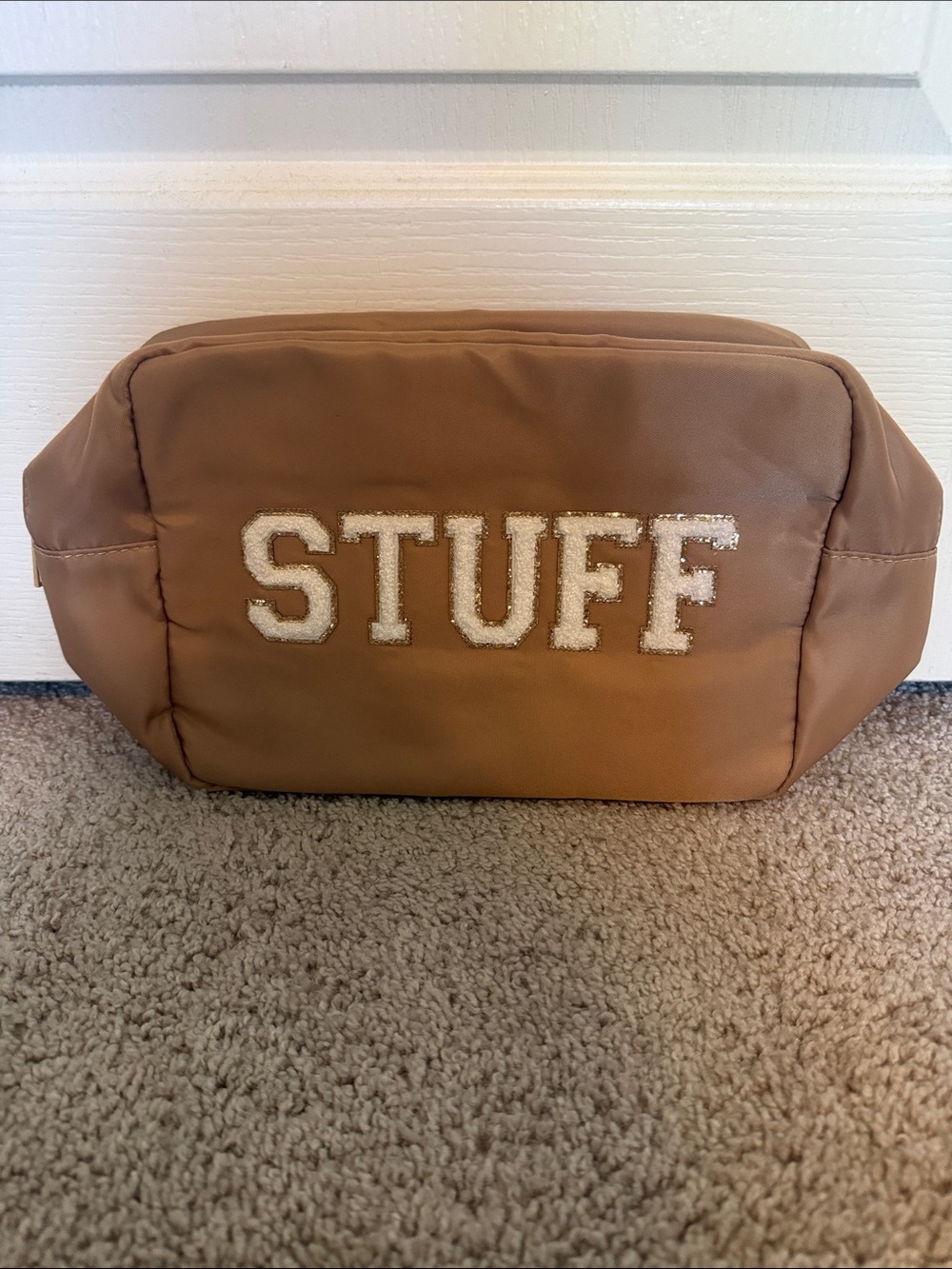 Tan 'STUFF' Cosmetic Pouch